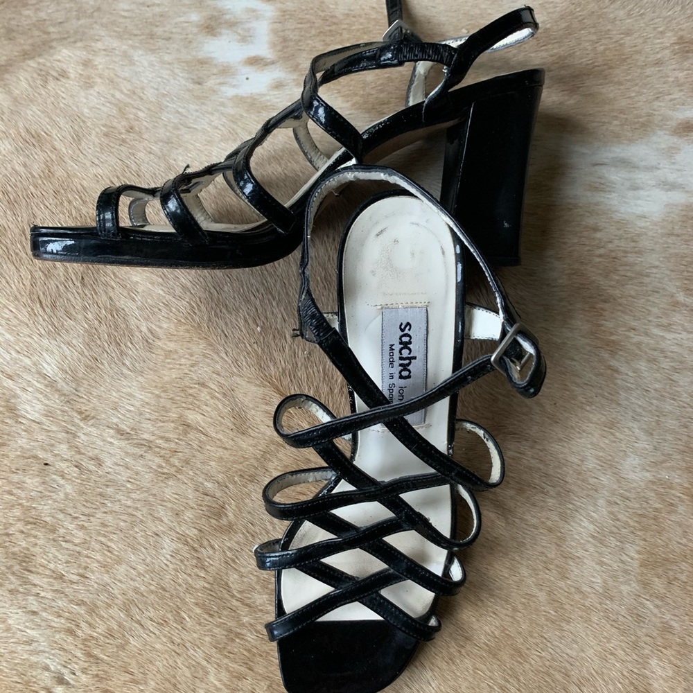 Sacha London Patent Leather Block Heal Sandals